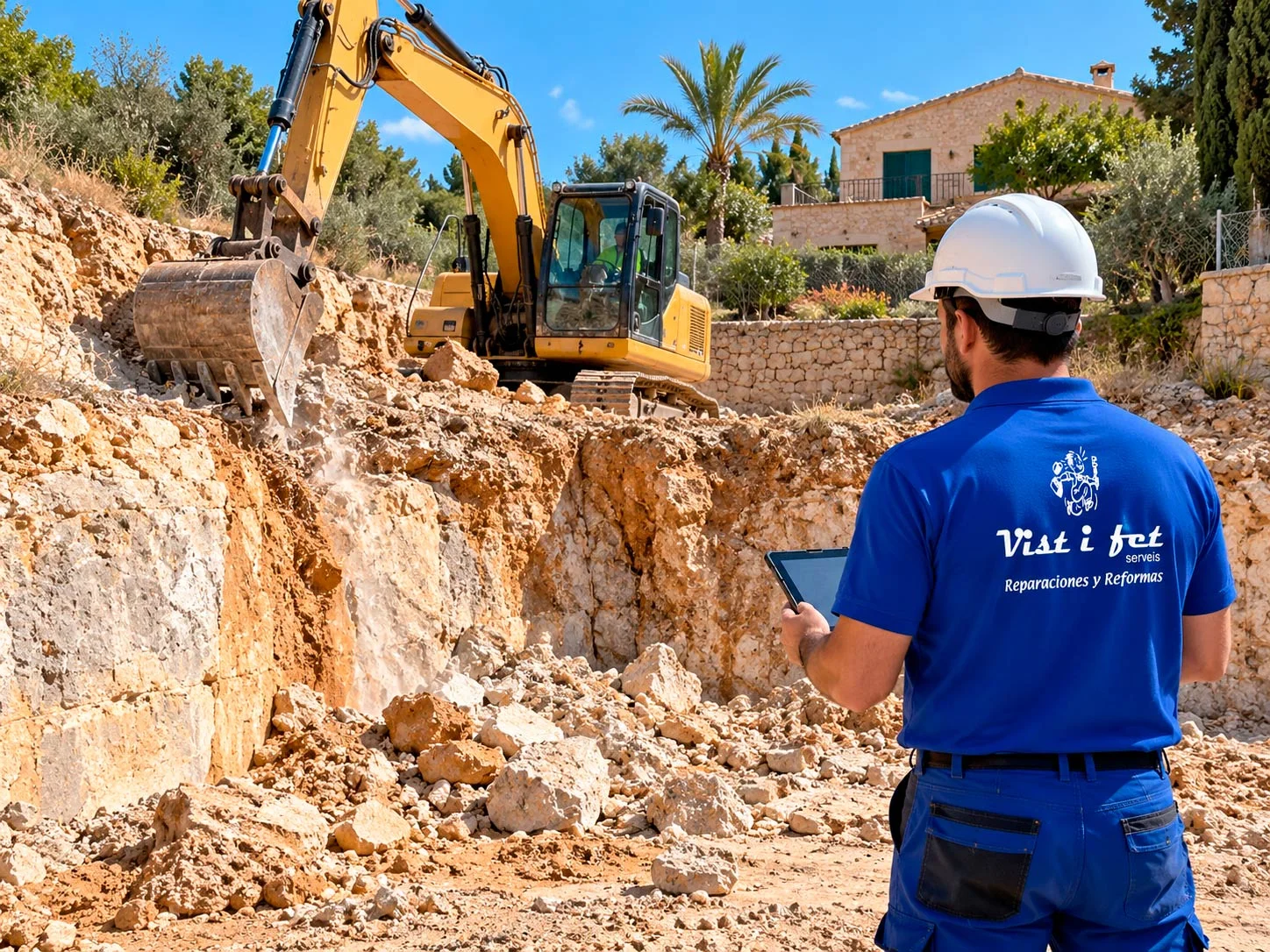 Movimiento de tierras en terreno rocoso en una parcela de Mallorca, la partida que más desvía el presupuesto de una obra nueva